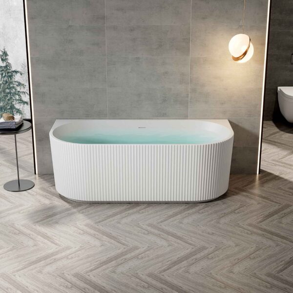 ALONI MUFFLY BACK TO WALL BATHTUB WITH VERTICAL STRIPES - WITH DRAINER SET AND CLICK WASTE - ACRYLIC - 170X80X58 CM - MATT WHITE