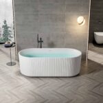 ALONI MUFFLY FREESTANDING BATHTUB WITH VERTICAL STRIPES - WITH DRAINER SET AND CLICK WASTE - ACRYLIC - 170X80X58 CM - MATT WHITE