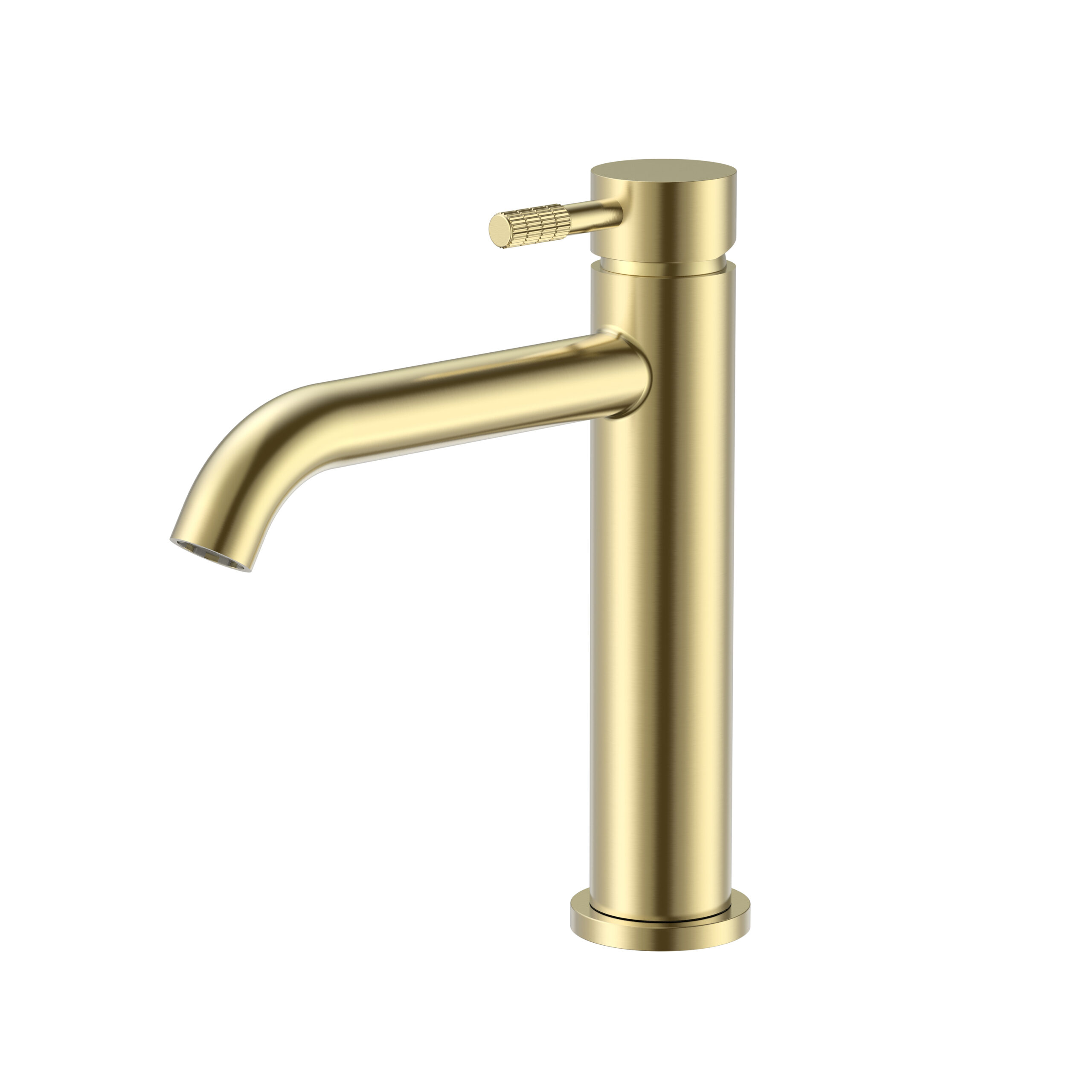 prm1011-bg.jpg STRIA BASIN MIXER TAP – COLD START – REFINED RIBBED HANDLE – WITHOUT WASTE – BRUSHED GOLD - Image 1