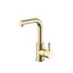 STRIA BASIN/KITCHEN MIXER – STRAIGHT SWIVEL SPOUT – COLD START – REFINED RIBBED HANDLE – WITHOUT WASTE – BRUSHED GOLD