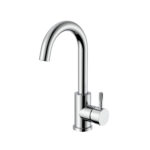 STRIA BASIN MIXER – CURVED SWIVEL SPOUT – COLD START – REFINED RIBBED HANDLE – WITHOUT WASTE – CHROME