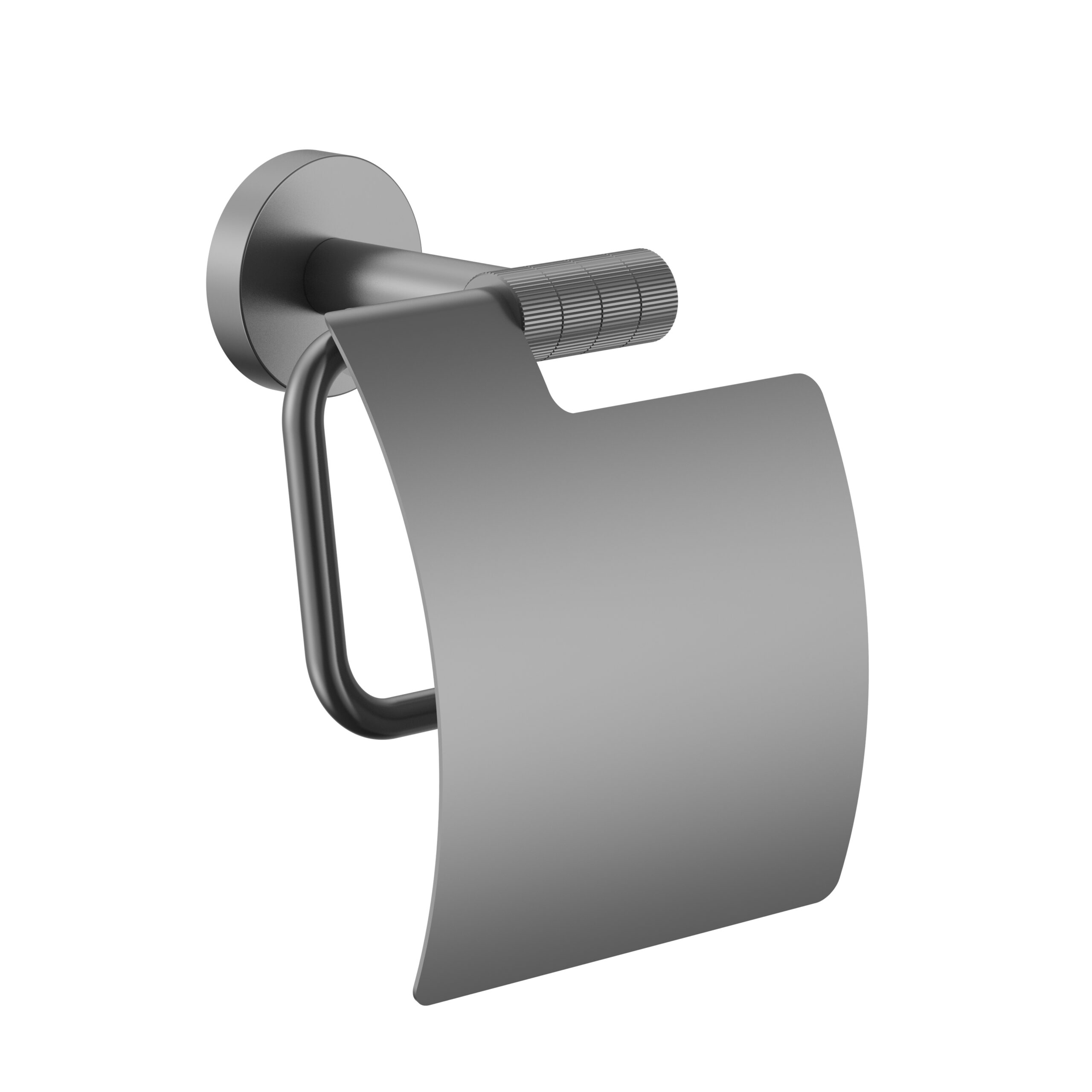 prm8805-gg.jpg STRIA TOILET ROLL HOLDER WITH LID – REFINED RIBBED STRUCTURE – GUNMETAL - Image 1