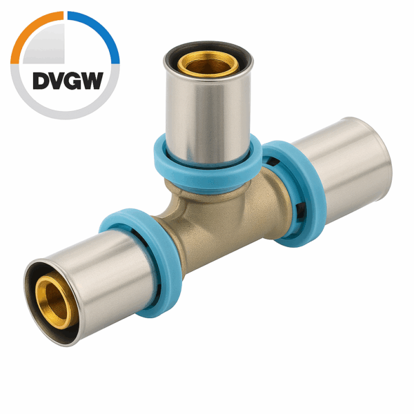 ERFU MULTILAYER CRIMP REDUCED TEE – 26 MM X 16 MM X 26 MM – PRESS FITTING DVGW CERTIFIED, MULTI-PROFILES U/H/TH