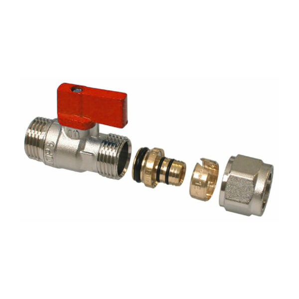 MINI ROBINET À BILLE ROUGE AVEC RACCORD 1/2 M X 16