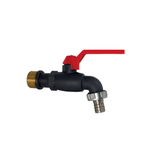 ROBINET À SPHÈRE DOUBLE SERVICE EN POLYPROPYLÈNE AVEC POIGNÉE ROUGE 132 1/2