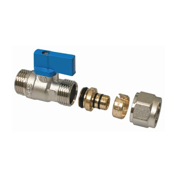 MINI VANNE À BILLE BLEU AVEC RACCORD 1/2 M RÉGLABLE X 16