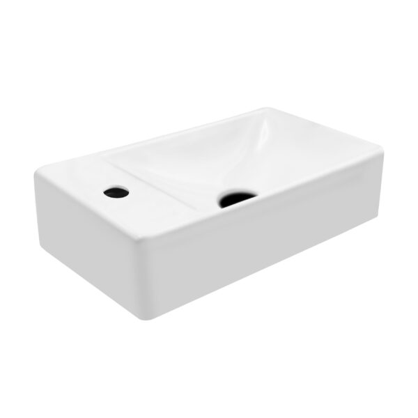 ALONI Lave-mains - Sans trop-plein - TAP HOLE LEFT - Céramique - 37,5X10,5X22CM - Blanc brillant