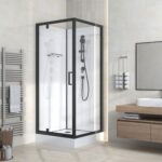 Cabine De Douche Complète Rimo Avec Porte Battantes - Réversible - 90x215x90 Cm - Noir Mat - Verre Clair – Image 2