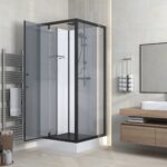 Cabine De Douche Complète Marani Avec Porte Battantes - Réversible - 90x225x90 Cm - Noir Mat - Verre Fumé Gris – Image 2