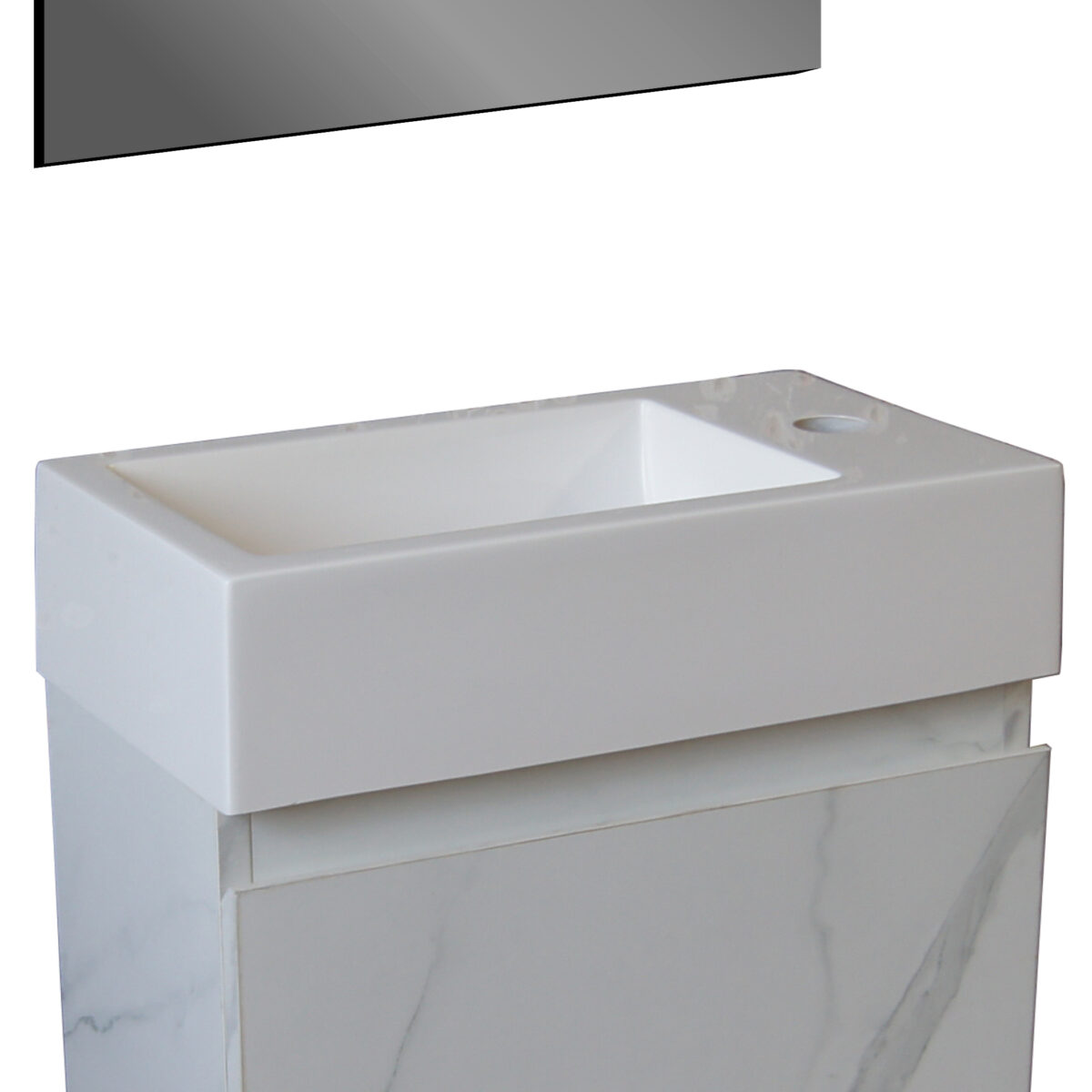 Aloni Lave-Mains - Sans Trop-Plein - Tap Hole Left Or Right - Polyresin - 40x10,5x22,5cm - Blanc Brillant – Image 4