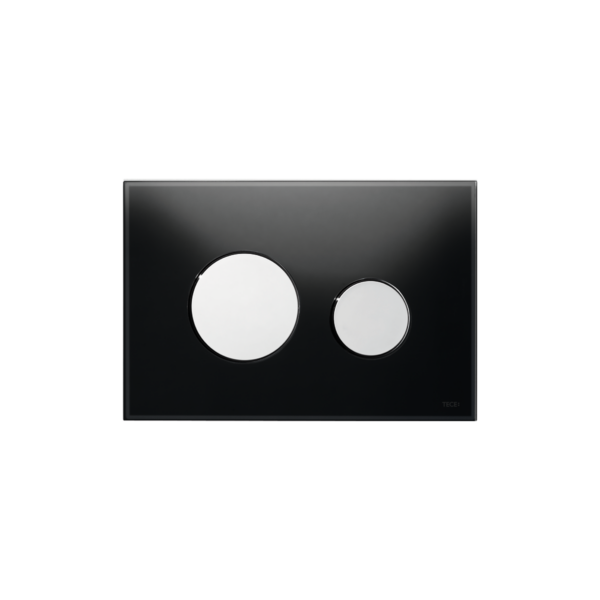 TECELOOP WC-BEDIENINGSPLAAT VAN GLAS VOOR DUOSPOELTECHNIEK, ZWART, TOETSEN GLANZEND CHROOM