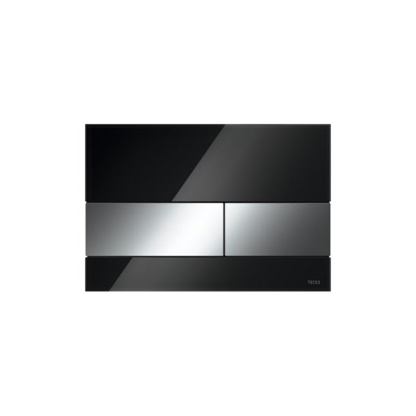 TECESQUARE WC-BEDIENINGSPLAAT VAN GLAS VOOR DUOSPOELTECHNIEK, GLAS GLANZEND ZWART, TOETSEN GLANZEND CHROOM