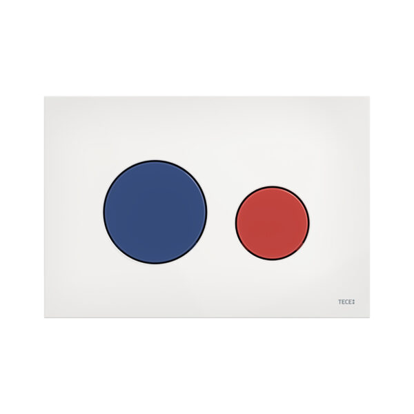 TECELOOP WC plaque de commande - DUAL FLUSH - RED & BLUE PUSH BUTTON - Blanc brillant