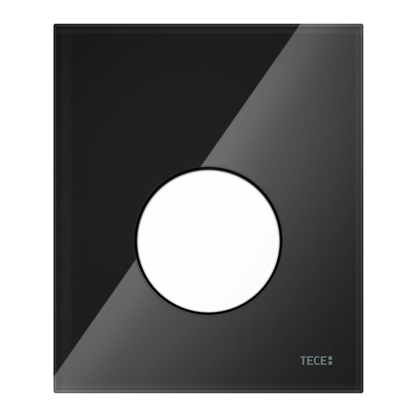 TECELOOP URINOIRBEDIENINGSPLAAT VAN GLAS INCL. CARTOUCHE - GLAS GLANZEND ZWART - TOETS GLANZEND WIT