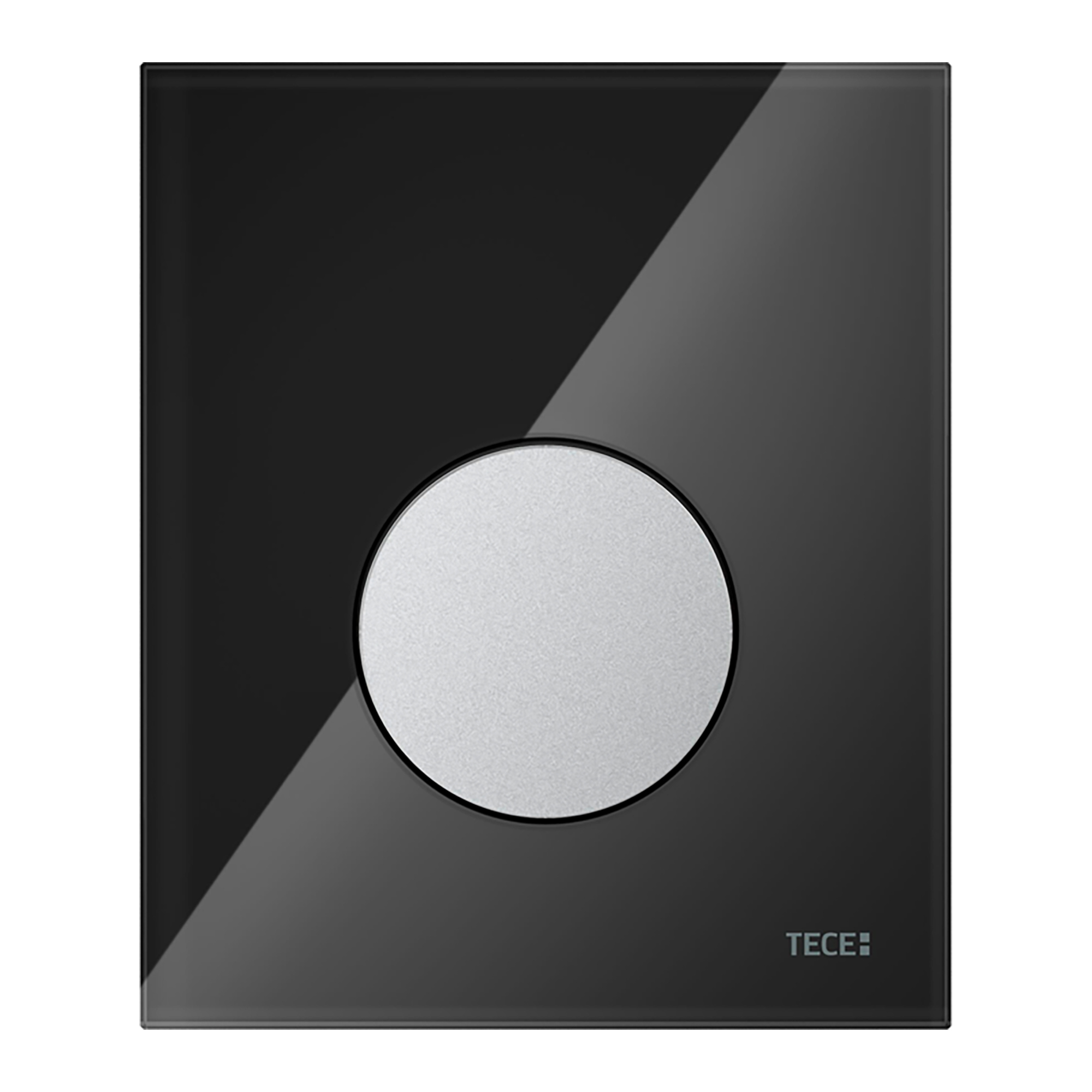 9242655-1.jpg TECELOOP URINOIRBEDIENINGSPLAAT VAN GLAS INCL. CARTOUCHE - GLAS GLANZEND ZWART - TOETS MAT CHROOM - Afbeelding 1