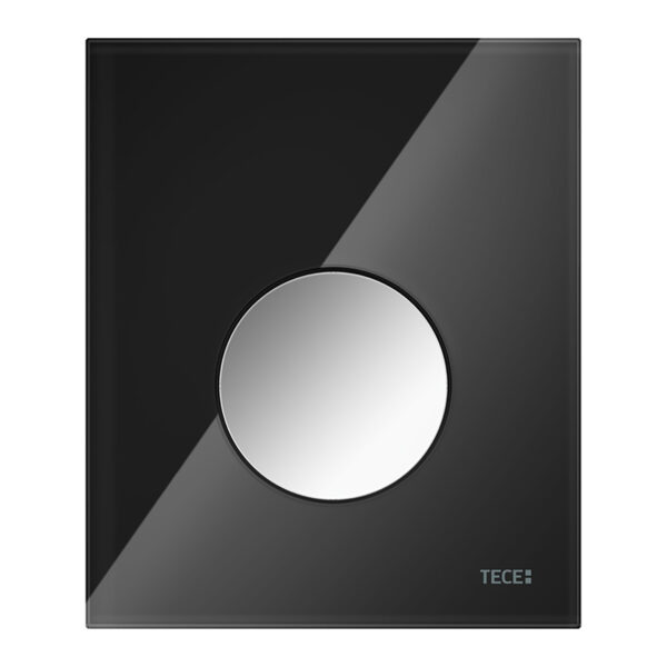 TECELOOP URINOIRBEDIENINGSPLAAT VAN GLAS INCL. CARTOUCHE - GLAS GLANZEND ZWART - TOETS GLANZEND CHROOM