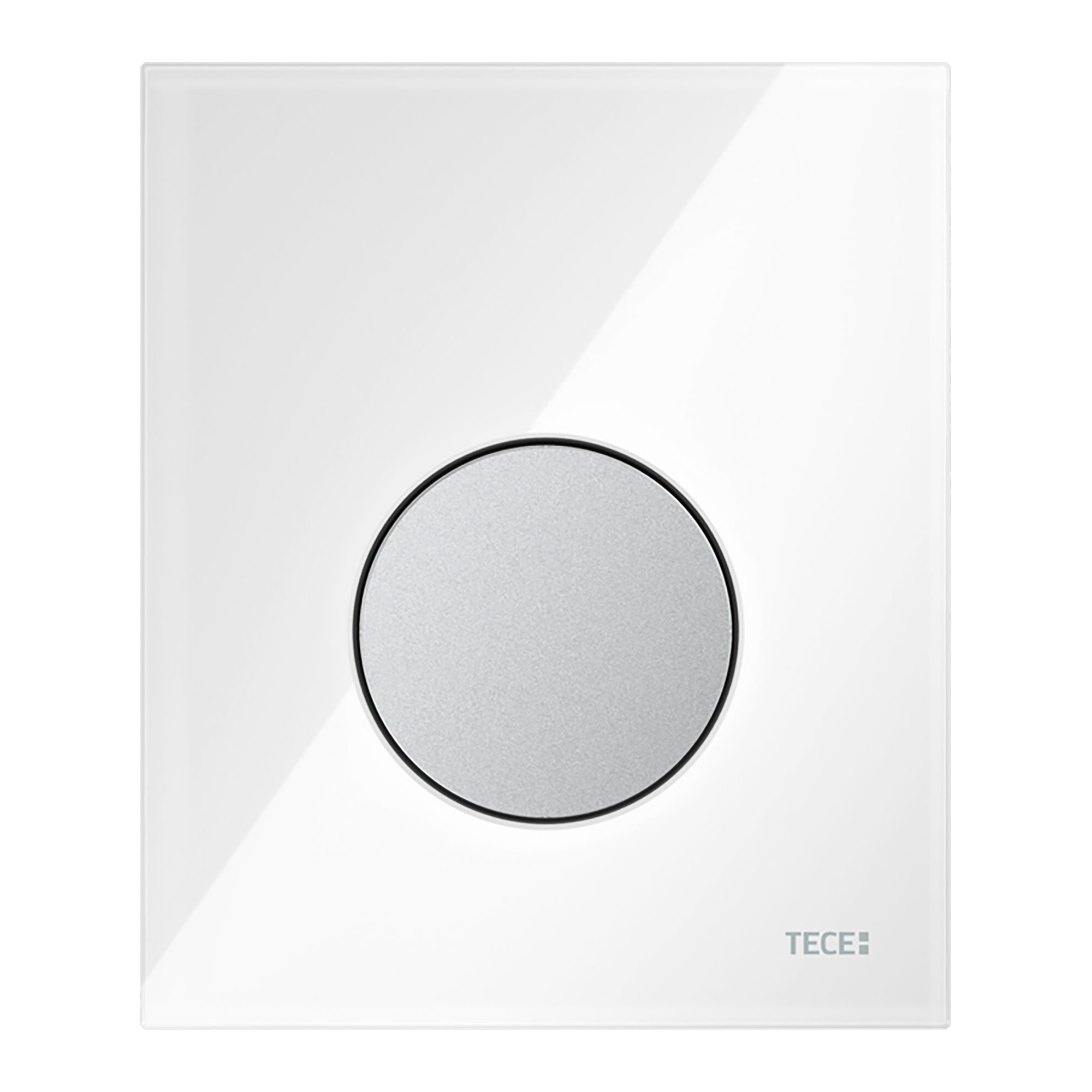 9242659.jpg TECELOOP URINOIRBEDIENINGSPLAAT VAN GLAS INCL. CARTOUCHE - GLAS GLANZEND WIT - TOETS MAT CHROOM - Image 1