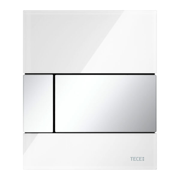 TECESQUARE URINOIRBEDIENINGSPLAAT VAN GLAS INCL. CARTOUCHE - GLAS GLANZEND WIT - TOETS GLANZEND CHROOM