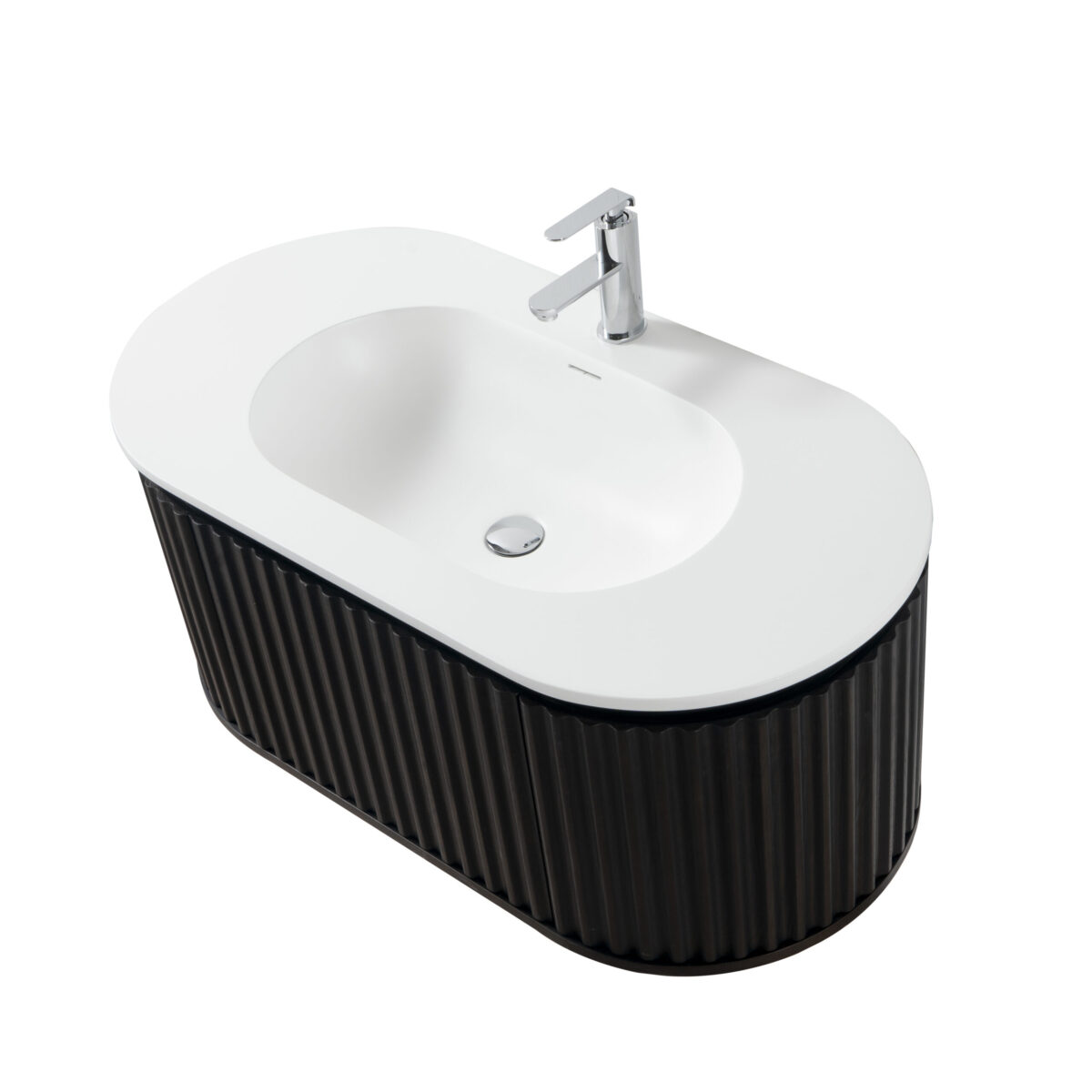 Armoire Lavabo Begonia - 1 Tiroir - Sans Poignée - Fermeture Douce - 99x42x52,5 Cm - Chêne Noir – Image 15