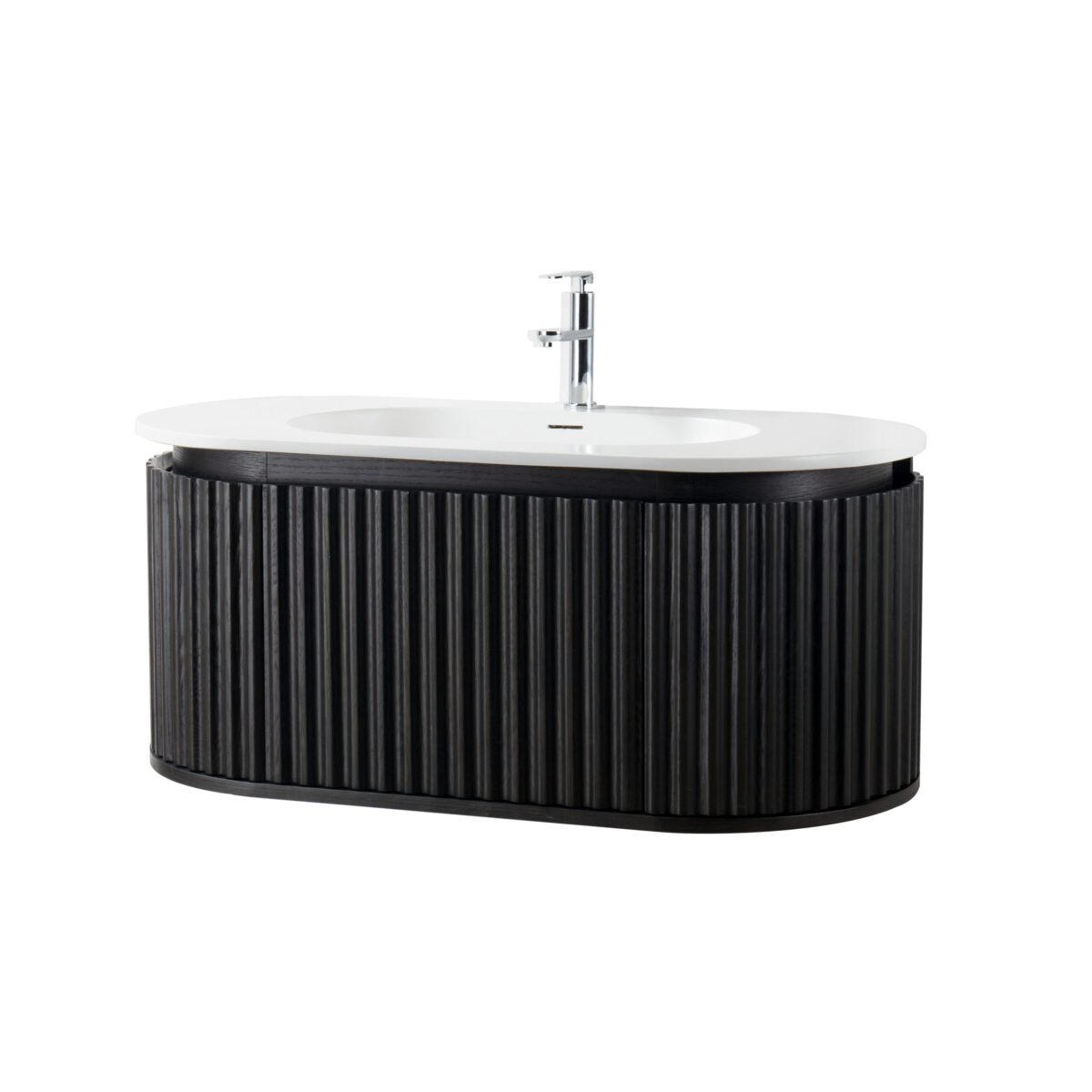 Armoire Lavabo Begonia - 1 Tiroir - Sans Poignée - Fermeture Douce - 99x42x52,5 Cm - Chêne Noir – Image 14