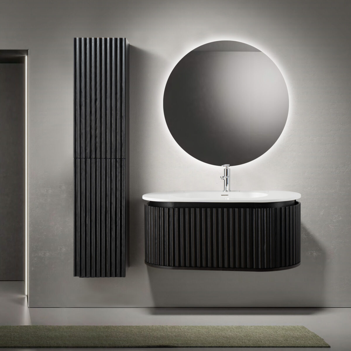 Armoire Lavabo Begonia - 1 Tiroir - Sans Poignée - Fermeture Douce - 99x42x52,5 Cm - Chêne Noir – Image 16