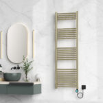 Radiateur Sèche-Serviettes Électrique Belrad - Avec Thermostat Numérique Programmable - Smart Wifi - Raccordement À Droite - 700w - 1600x500 Mm - Goud Brossé – Image 2