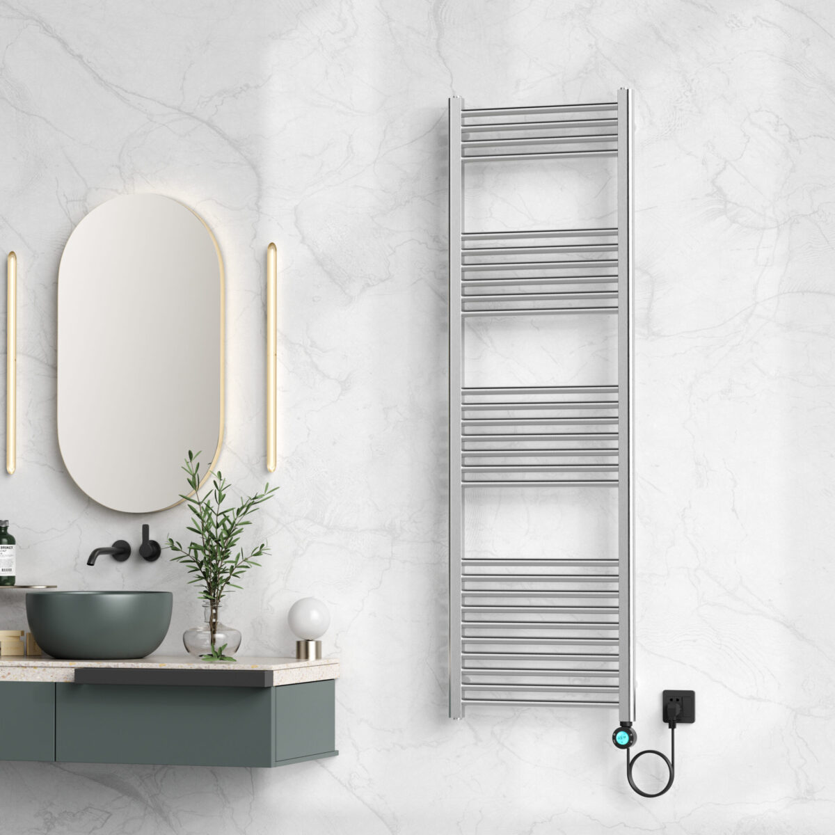 Sèche-Serviettes Électrique Belrad - Avec Thermostat Numérique Programmable - Smart Wifi - Raccordement À Droite - 700w - 1600x500 Mm - Rvs Brossé – Image 2