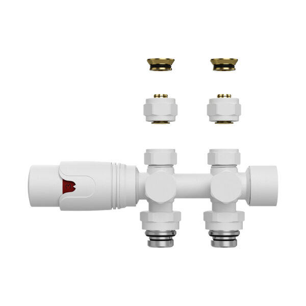 RADIATORKLEP - DESIGN - THERMOSTATISCH - WAND- EN VLOERAANSLUITING - 1/2" buitendraadX16/2 M30 - MAT WIT