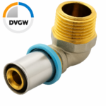 Erfu Coude à sertir multicouche 90° mâle 20 mm x 1/2" mâle â certifié DVGW, multi-profil U/H/TH