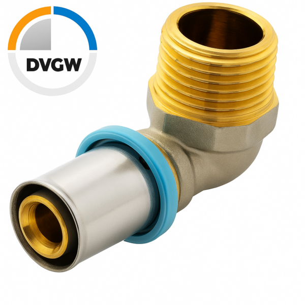 Erfu Meerlagen persknie 90° buitendraad 16 mm x 1/2" buitendraad â DVGW-gecertificeerd, geschikt voor U-, H- en TH-profiel