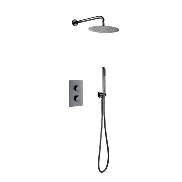 ALONI ENSEMBLE DE DOUCHE THERMOSTATIQUE ENCASTRÉ AVEC POMME DE DOUCHE PLUIE (Ø25CM) - GRIS Gunmetal