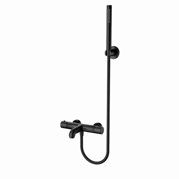ALONI BATH AND SHOWER MIXER - THERMOSTATIC - WITH 150 CM SHOWER HOSE, SHOWERHEAD, AND WALL HOLDER - Noir mat