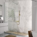 Aloni Bath And Shower Mixer - Thermostatic - With 150 Cm Shower Hose, Showerhead, And Wall Holder - Or Brossé – Image 2