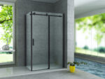 CABINE DE DOUCHE ALONI AVEC PORTE COULISSANTE ET PANNEAU LATÉRAL - TRAITEMENT ANTI-CALCAIRE - RÉVERSIBLE - VERRE DE SÉCURITÉ 8MM - 90X140X195 CM - NOIR MAT - VERRE CLAIR