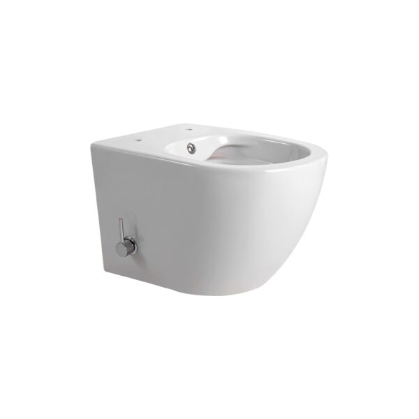 DARLO WALL-HUNG TOILET WITH BIDET - RIMLESS - WITH COLD WATER BIDET TAP - WITHOUT SEAT - COMPACT 49 CM - GLOSSY WHITE