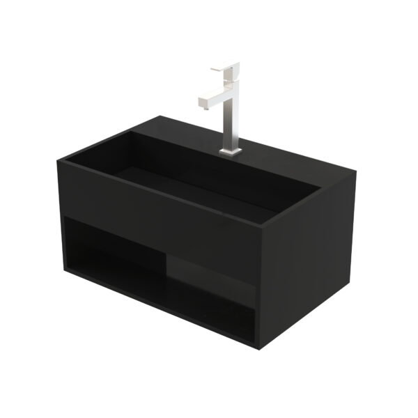 LAVABO SOLID SURFACE AVEC DRAIN CACHÉ ET DÉCOUPE (50X32,4X25CM) - NOIR MAT