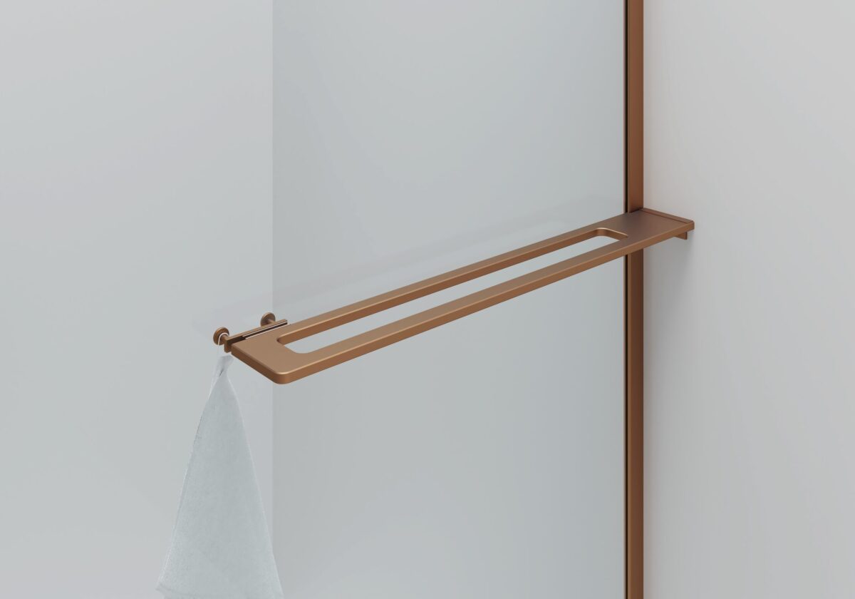 Douche À L'alpin Curvy Avec Porte-Serviette - Courbe - Avec Traitement Anti-Calcaire - Réversible - Verre De Sécurité 8mm - 100x200cm - Cuivre Brossé - Courbe - Verre Clair – Image 2