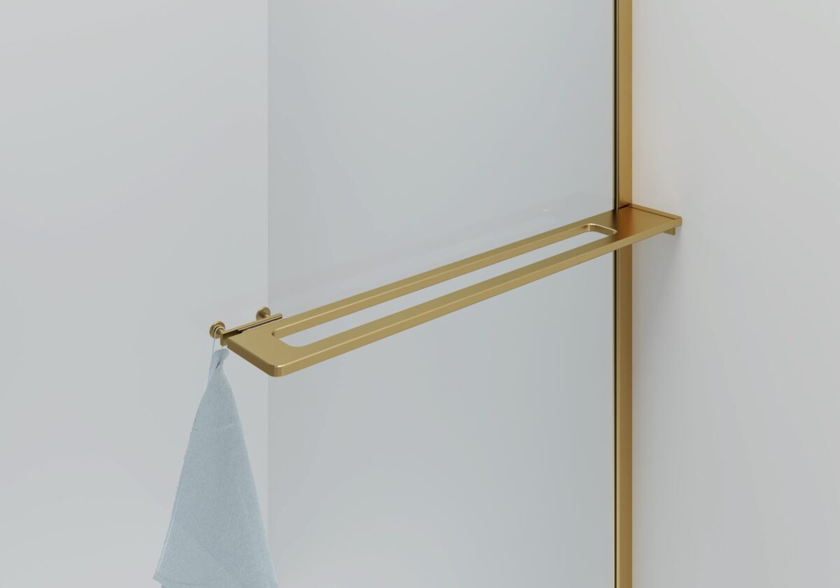 Douche À L'alpin Curvy Avec Porte-Serviette - Courbe - Avec Traitement Anti-Calcaire - Réversible - Verre De Sécurité 8mm - 100x200cm - Or Brossé - Verre Clair – Image 2
