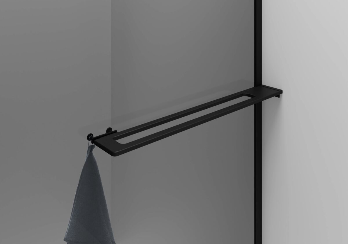 Douche À L'alpin Curvy Avec Porte-Serviette - Courbe - Avec Traitement Anti-Calcaire - Réversible - Verre De Sécurité 8mm - 100x200cm - Noir Mat - Verre Fumé Gris – Image 2