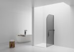 DOUCHE À L'ALPIN CURVY AVEC PORTE-SERVIETTE - COURBE - AVEC TRAITEMENT ANTI-CALCAIRE - RÉVERSIBLE - VERRE DE SÉCURITÉ 8MM - 100X200CM - NOIR MAT - VERRE FUMÉ GRIS