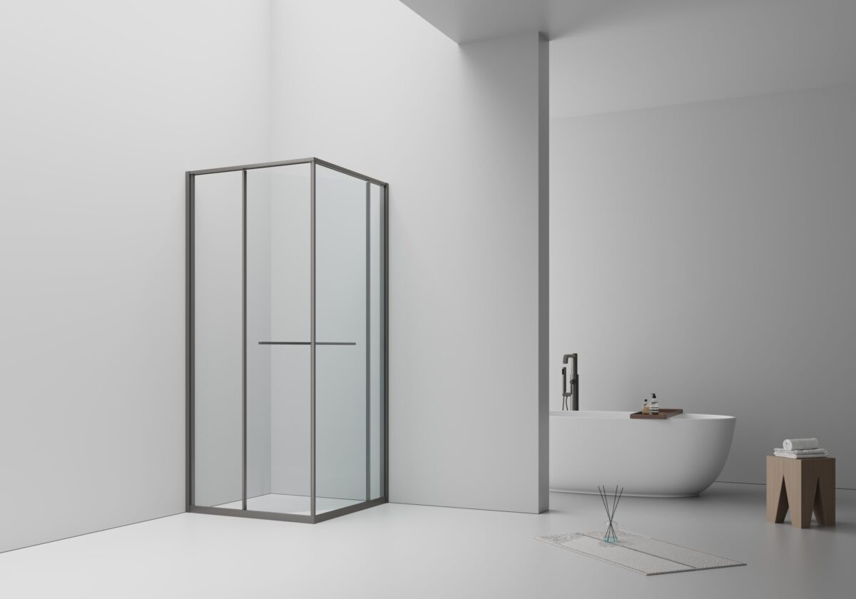 Cabine De Douche Inslide - Porte Coulissante Et Panneau Latéral Ouvrant Vers L'intérieur - Gain De Place - Réversible - Verre De Sécurité 6mm - 90x90x200 Cm - Gunmetal - Verre Clair – Image 2