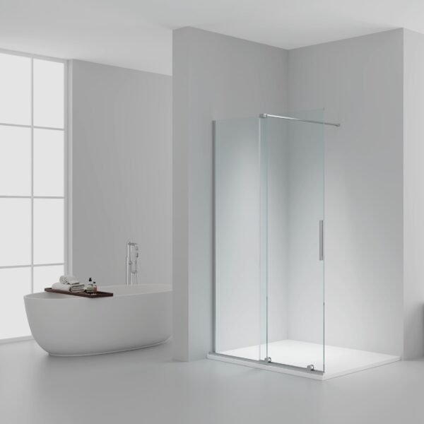 X-SLIDE INLOOPDOUCHE MET SCHUIFDEUR - SCHUIFDEUR VOOR NISK - MET ANTI-KALKBEHANDELING - OMKEERBAAR - 8MM VEILIGHEIDSGLAS - 120X200CM - CHROOM - HELDER GLAS