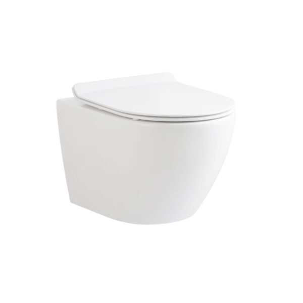ALONI ECO WANDTOILET - DUAL Flush - Randloos - MET ZITJE - DUROPLAST - SOFT CLOSE - QUICK RELEASE - COMPACT 39 cm - 36X36X49 cm - GLANZEND WIT