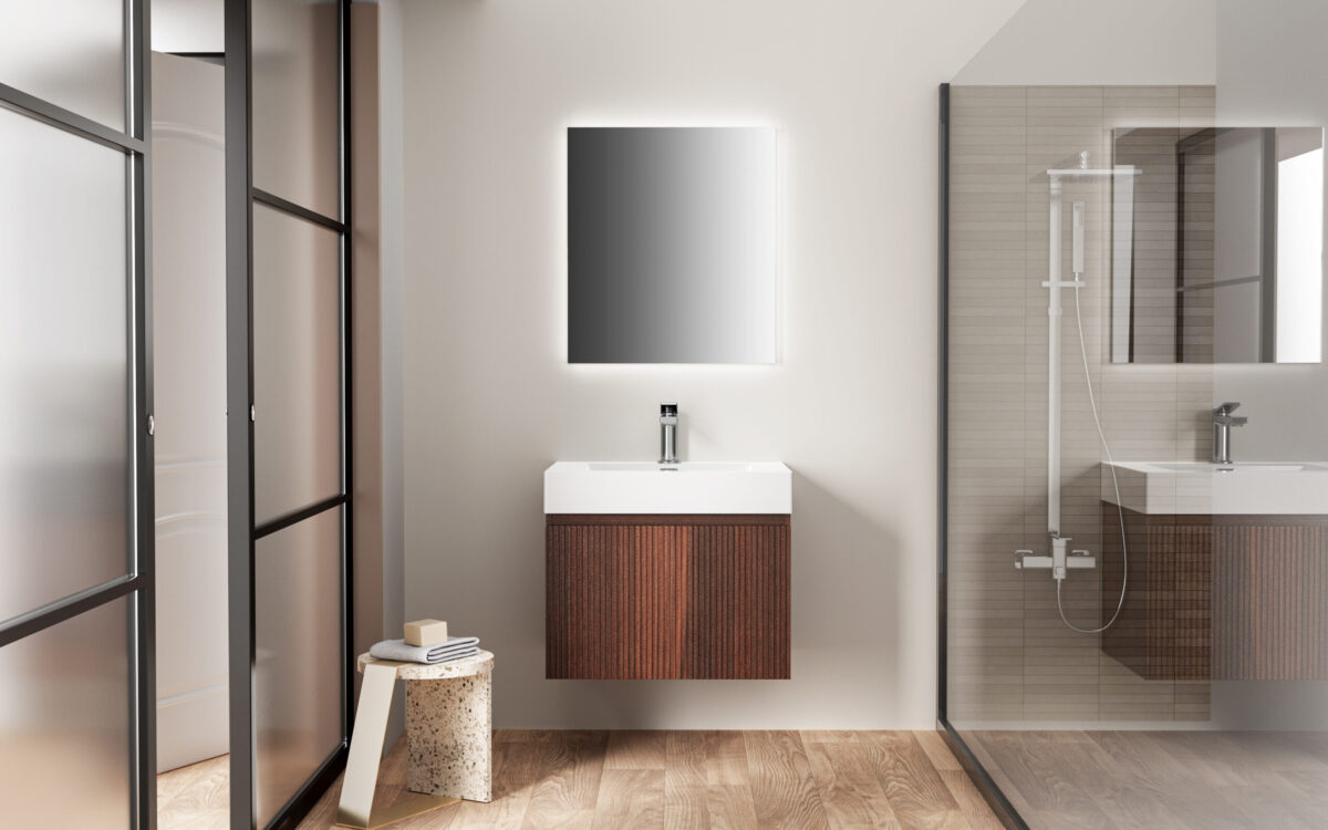 Armoire Lavabo Aloni Ela - 1 Tiroir - Sans Poignée - Fermeture Douce – 60x40x45 Cm - Wengé – Image 4