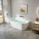 ALONI HALF VRIJSTAANDE BAD - MET AFVOERSET EN KLIKWASTE - ACRYL - 170X78X58 CM - GLANZEND WIT