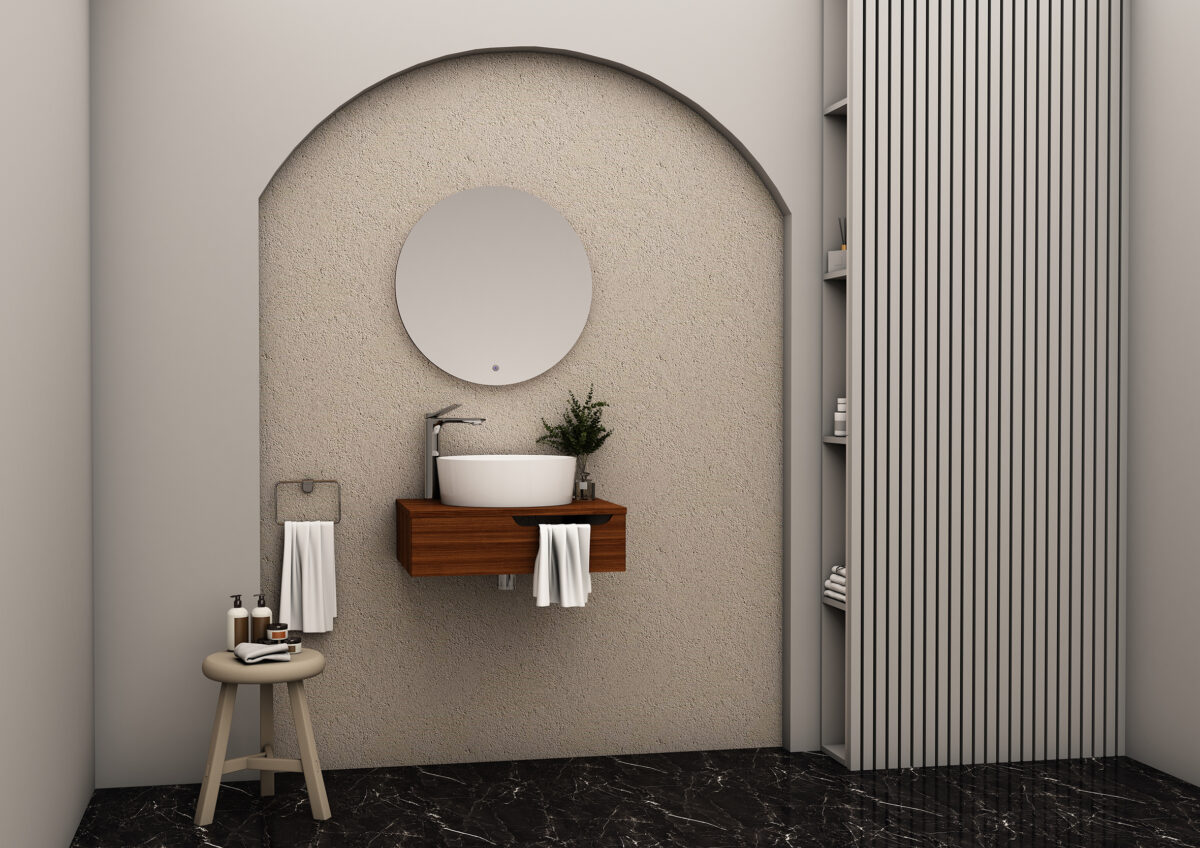 Armoire Bas Felix Avec Encastrement Serviettes (60cm) - Noyer – Image 2