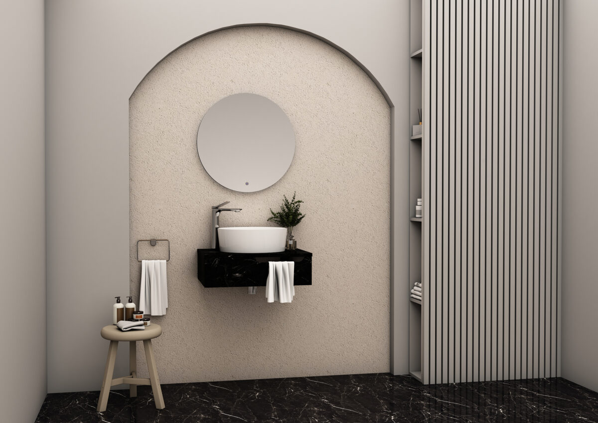 Armoire Bas Felix Avec Encastrement Serviettes (60cm) - Marbre Noir – Image 2