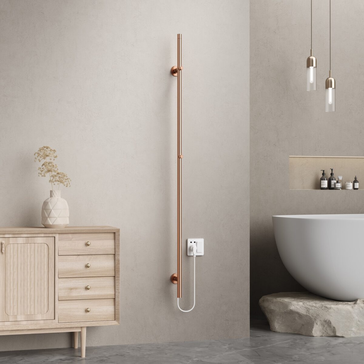 BELRAD ROD TOWEL DRYER - ELECTRIC - SINGLE - 60W - Ø2,5CM - 150X6,3X12,7 CM - BRUSHED COPPER - Image 2