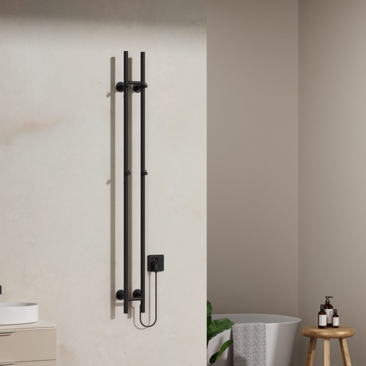 Belrad Rod Sèche-Serviettes - Electric - Double - 120w - Ø2,5cm - 150x16,8x12,7 Cm - Noir Mat – Image 2