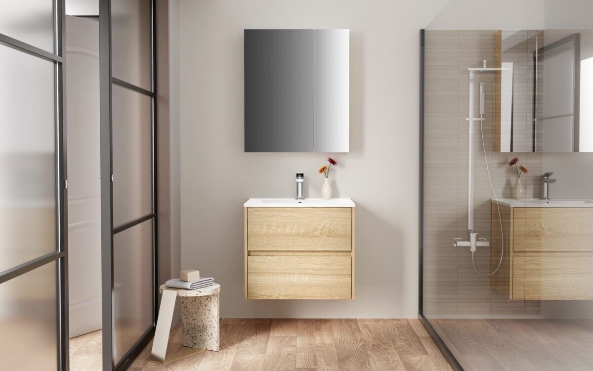 Aloni Hayat Armoire Lavabo - 2 Tiroirs - Softclose - Sans Poignée - 59,5x50x45 Cm - Chêne – Image 11